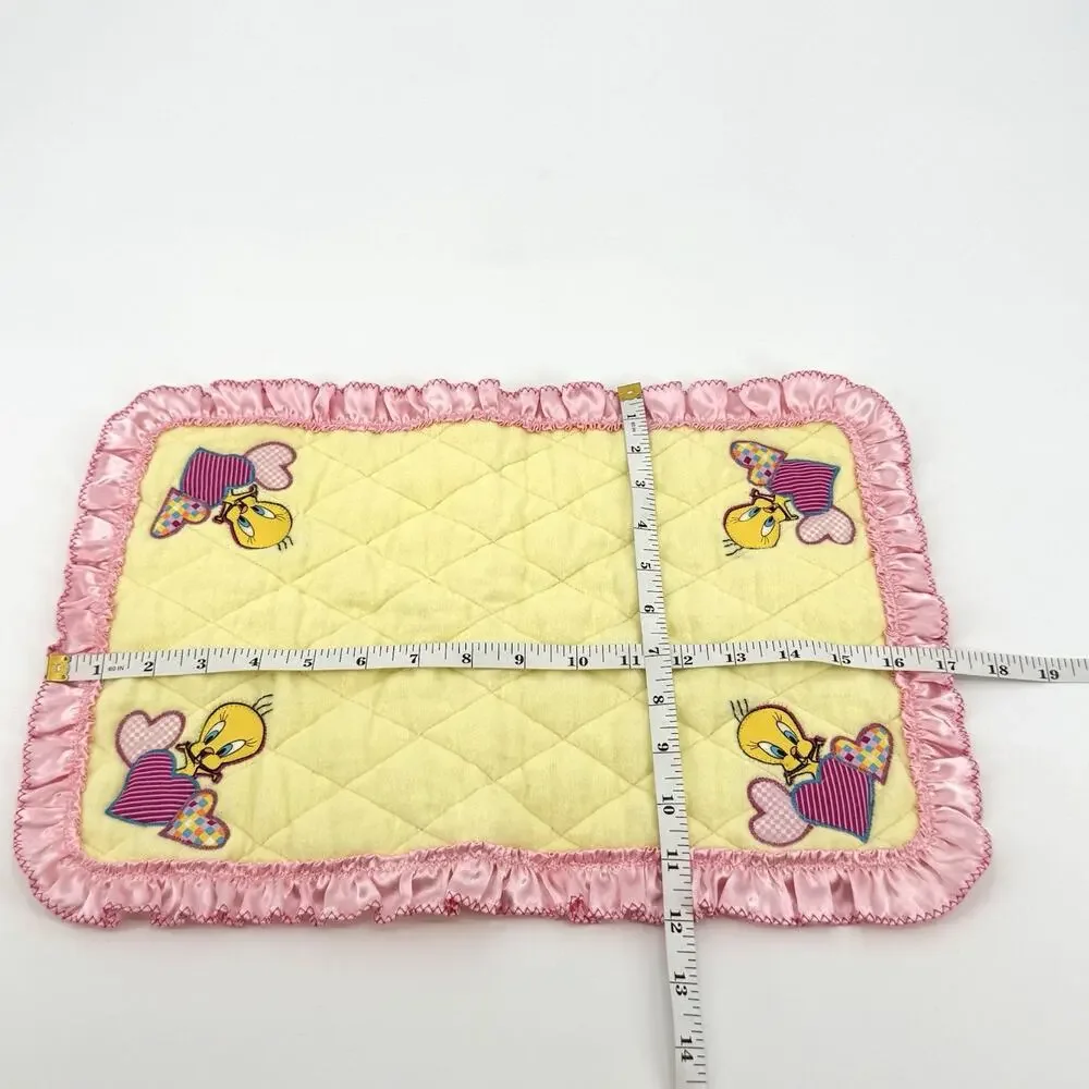 Looney Tunes Tweety Doll Blanket VTG 1997 Quilted Yellow Cotton Pink Satin Edge